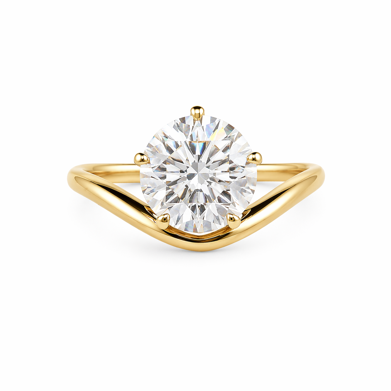1.46ct 14K Yellow Gold Round Diamond Wave Solitaire Ring (IGI Certified)