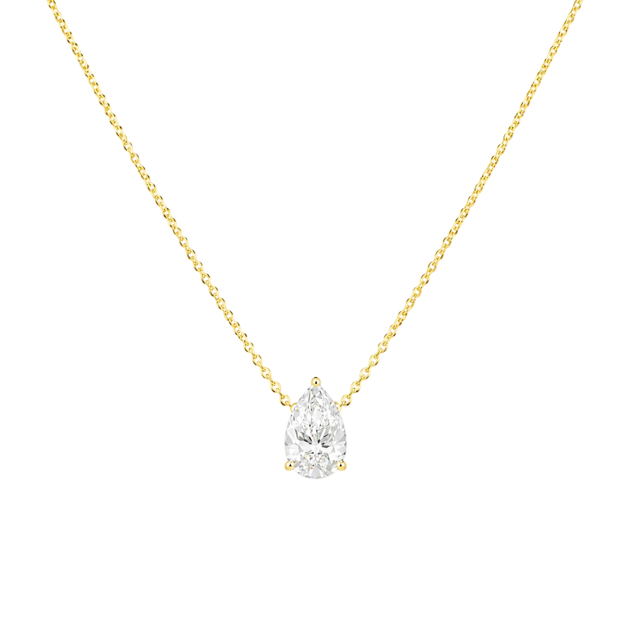 1.50ct 14K Yellow Gold Pear Diamond Solitaire Pendant Necklace (IGI Certified)