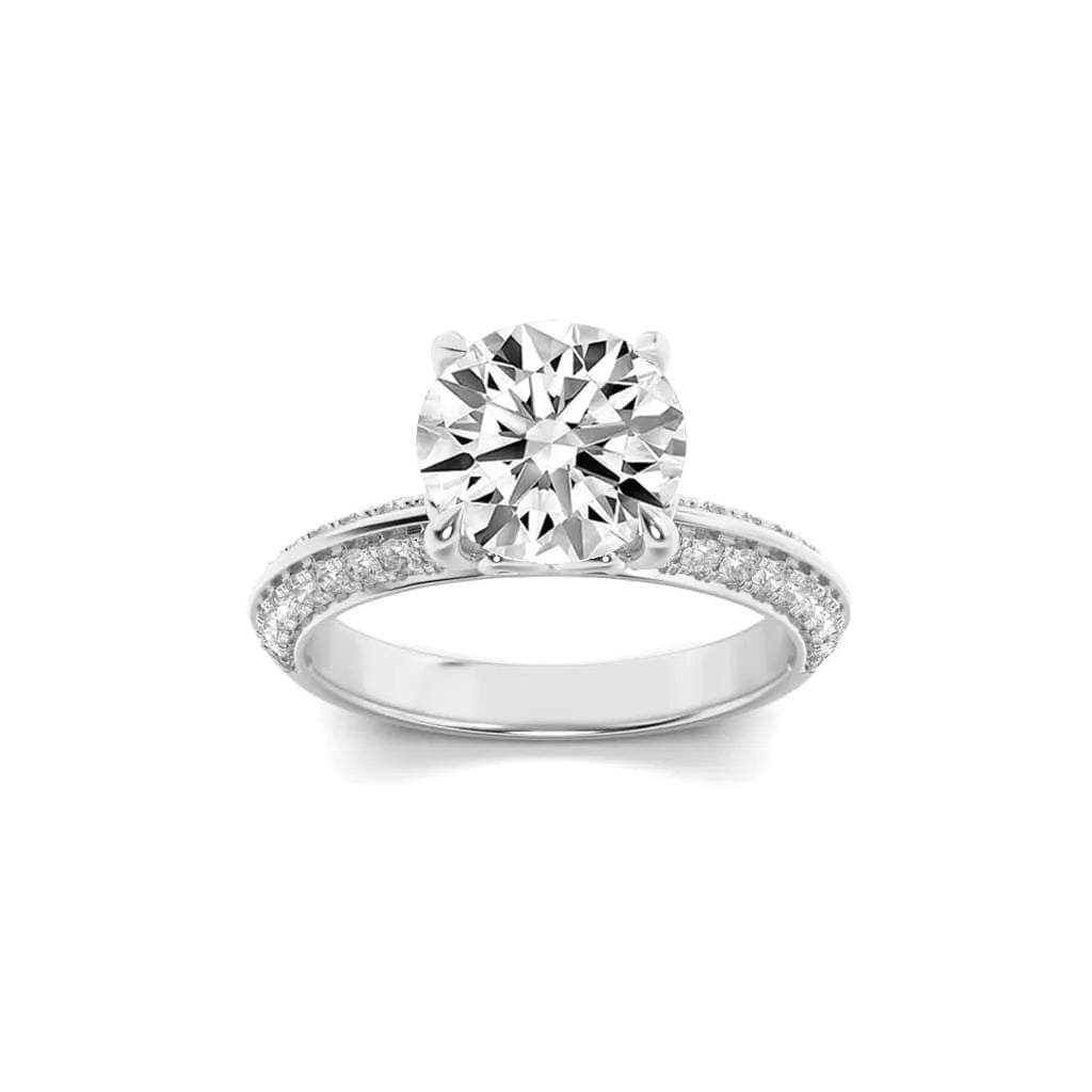 2.00ct 14K White Gold Micro Pave Knife Edge Accent Round Diamond Engagement Ring (IGI Certified)