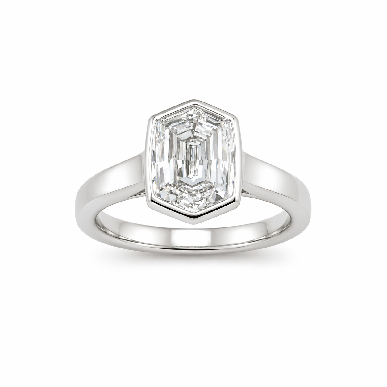 1.82ct 14K White Gold Hexagon Bezel Solitaire Diamond Ring