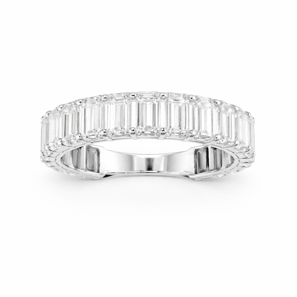 7.60ct 14K White Gold Emerald Diamond Eternity Band Ring