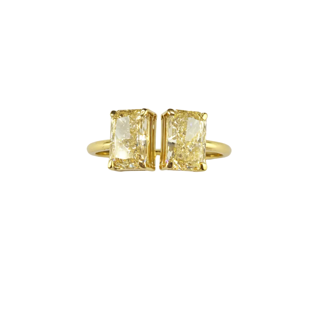 2.00ct 14K Yellow Gold Fancy Yellow Duo Stone Radiant Statement Diamond Ring
