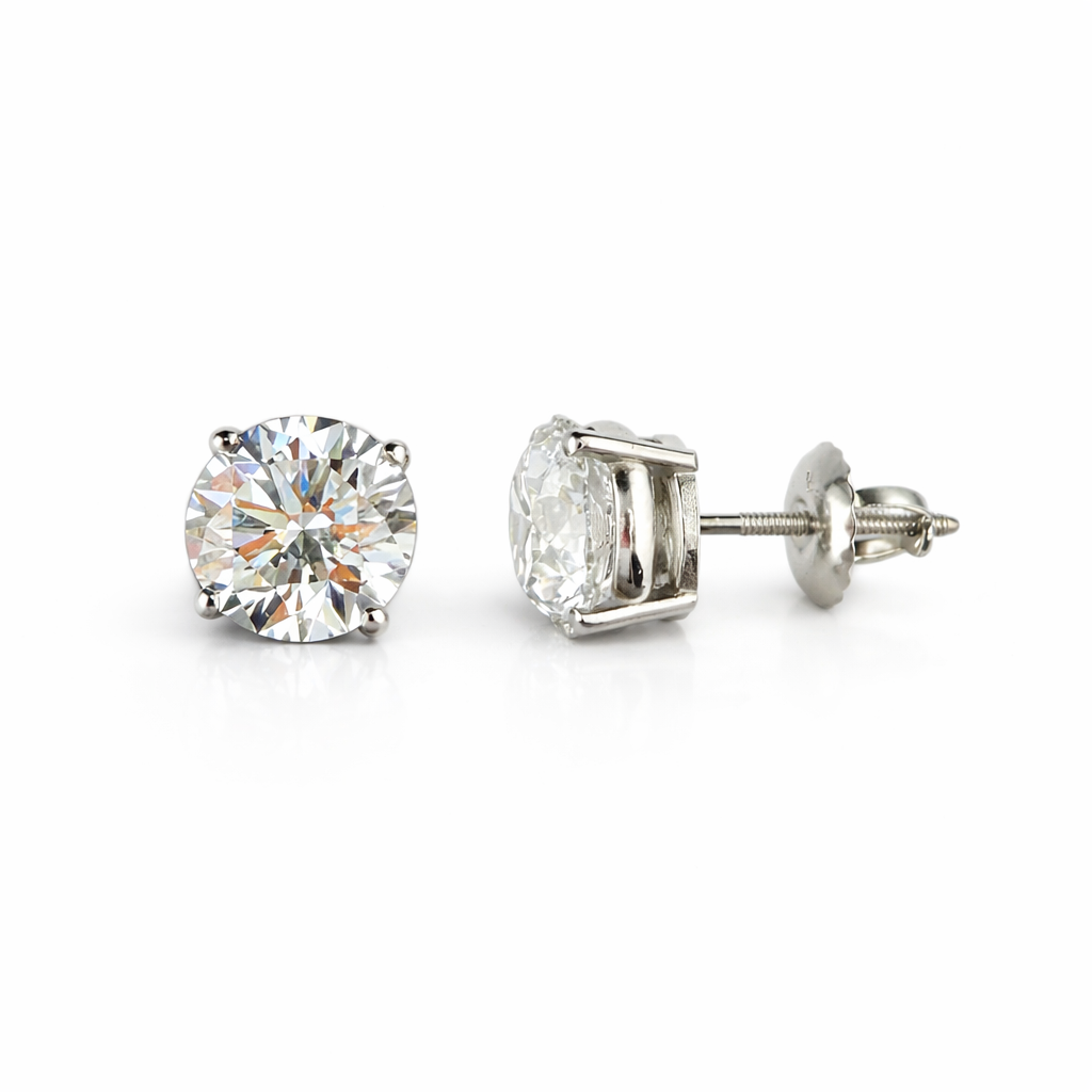 3.03ct 14K White Gold Solitaire Stud Earrings Screw Backs (IGI Certified)