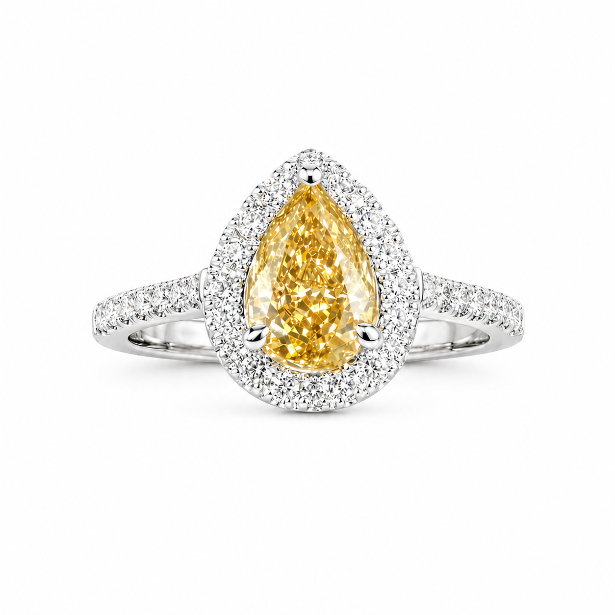 1.87ct 14K White Gold Pear Shaped Diamond Halo Engagement Ring (IGI Certified)