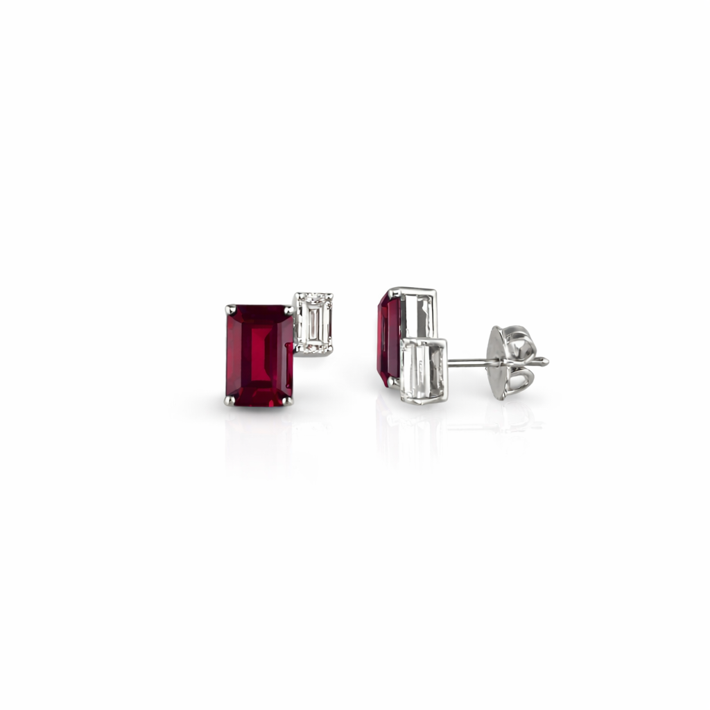 4.89ct 14K White Gold Emerald Pink Sapphire And Diamond Pushback Earrings