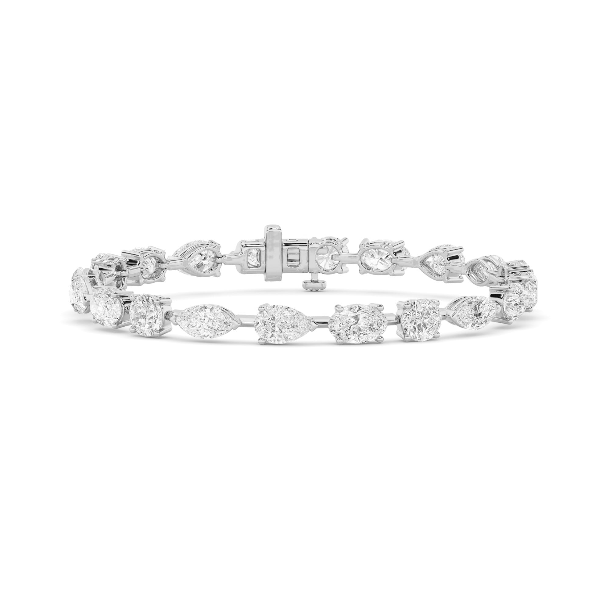5.00ct 14K White Gold Multi Station Pear, Marquise, Round & Oval Diamond Bracelet (IGI CERTIFIED)
