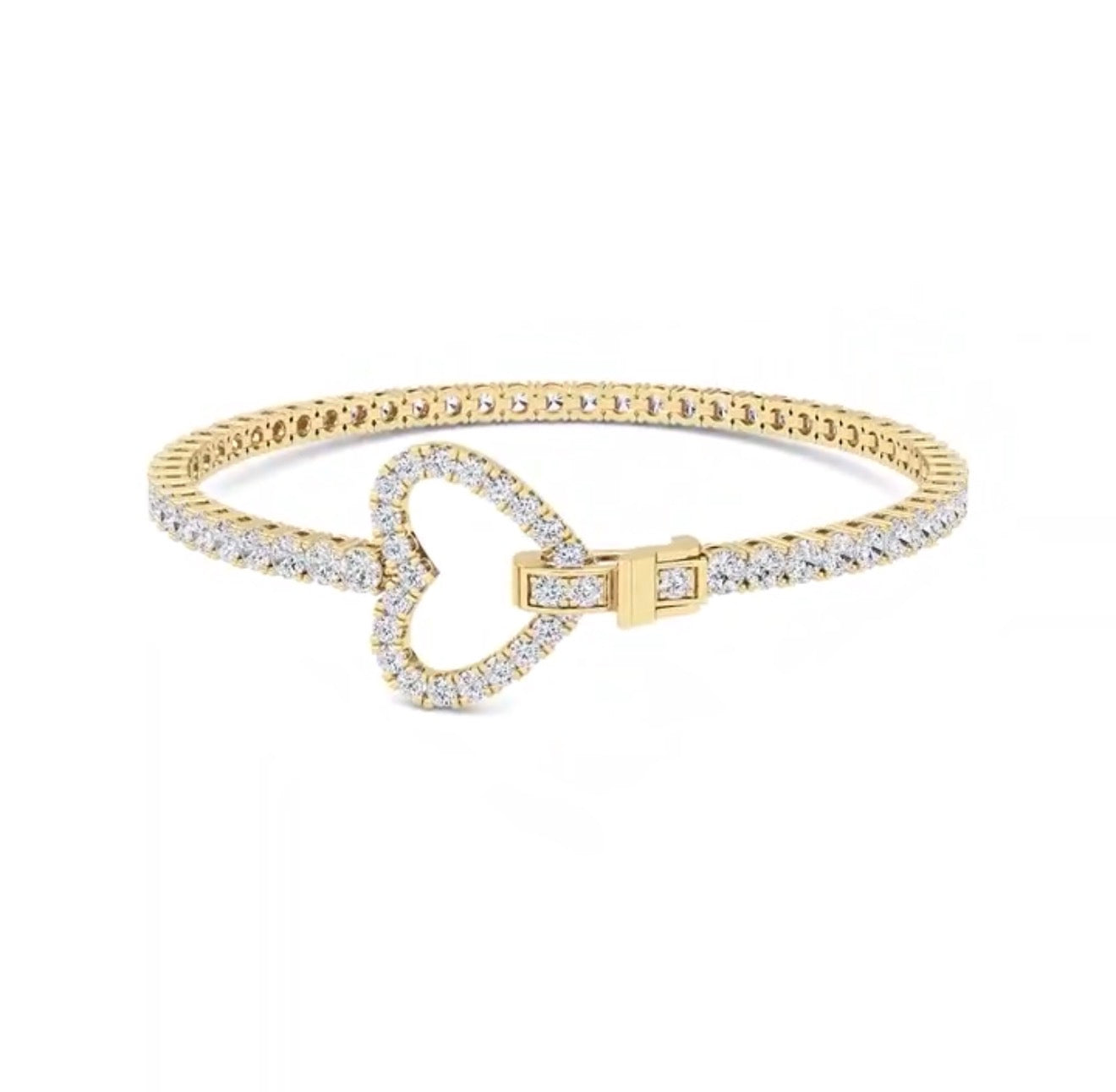 5.00ct 14K Yellow Gold Heart Tennis Round Diamond Bracelet 7" (IGI CERTIFIED)