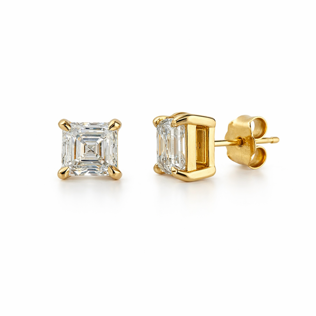 2.02ct 14K Yellow Gold Asscher Diamond Solitaire Earrings (IGI CERTIFIED)