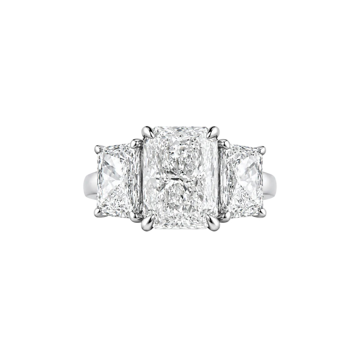 5.85ct 14K White Gold Radiant Cut Three-Stone Engagement Ring (IGI Certified)