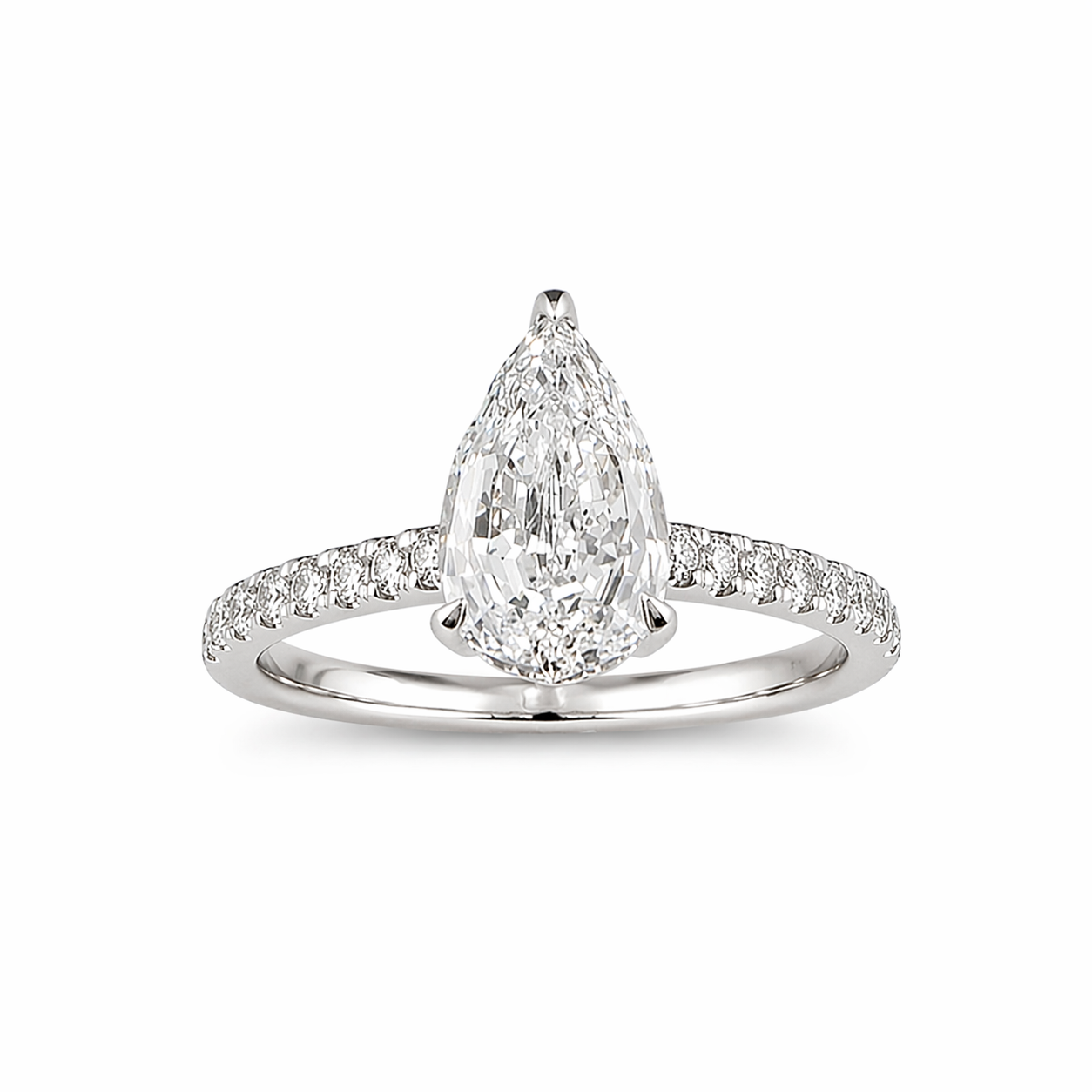 2.17ct 14K White Gold Step Cut Pear Shape Diamond Invisible Halo Engagement Ring