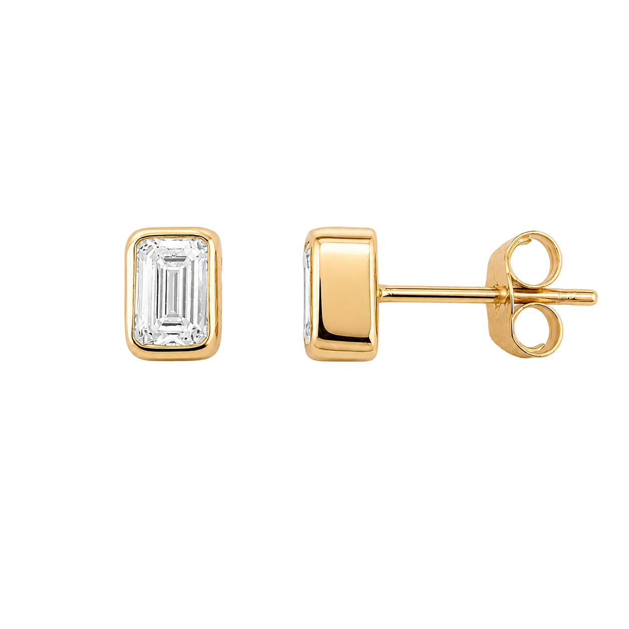 1.00ct 14K Yellow Gold Emerald Diamond Bezel Solitaire Earrings