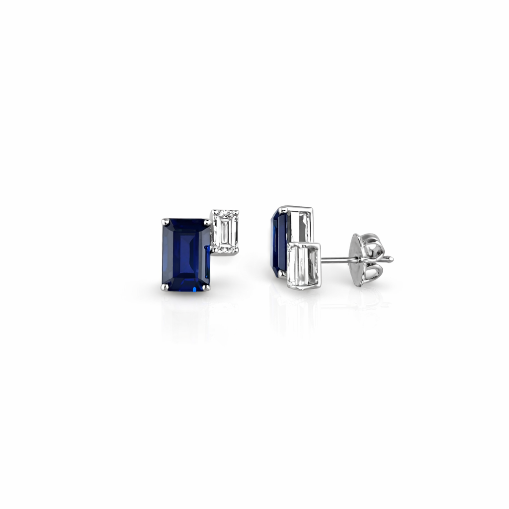 5.11ct 14K White Gold Emerald Sapphire And Diamond Pushback Earrings