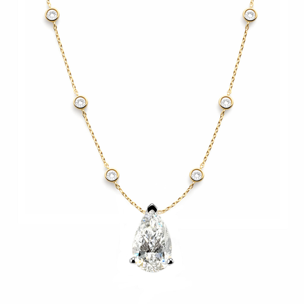 1.60ct 14K Yellow Gold Pear Diamond by Yard Necklace (EGL Certified)