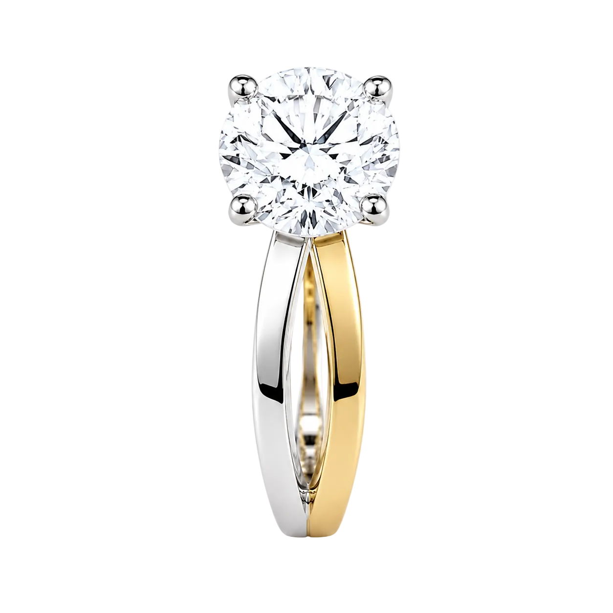 2.01ct 14K Two Tone Crossover Round Diamond Solitaire Ring (IGI Certified)