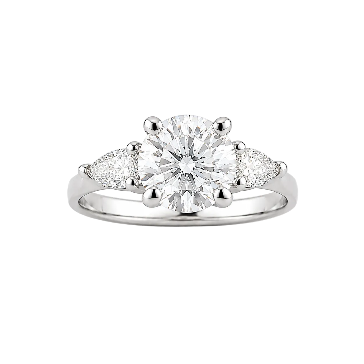 1.60ct 14K White Gold Three-Stone Ring with Pear Side Stones (IGI Certified)