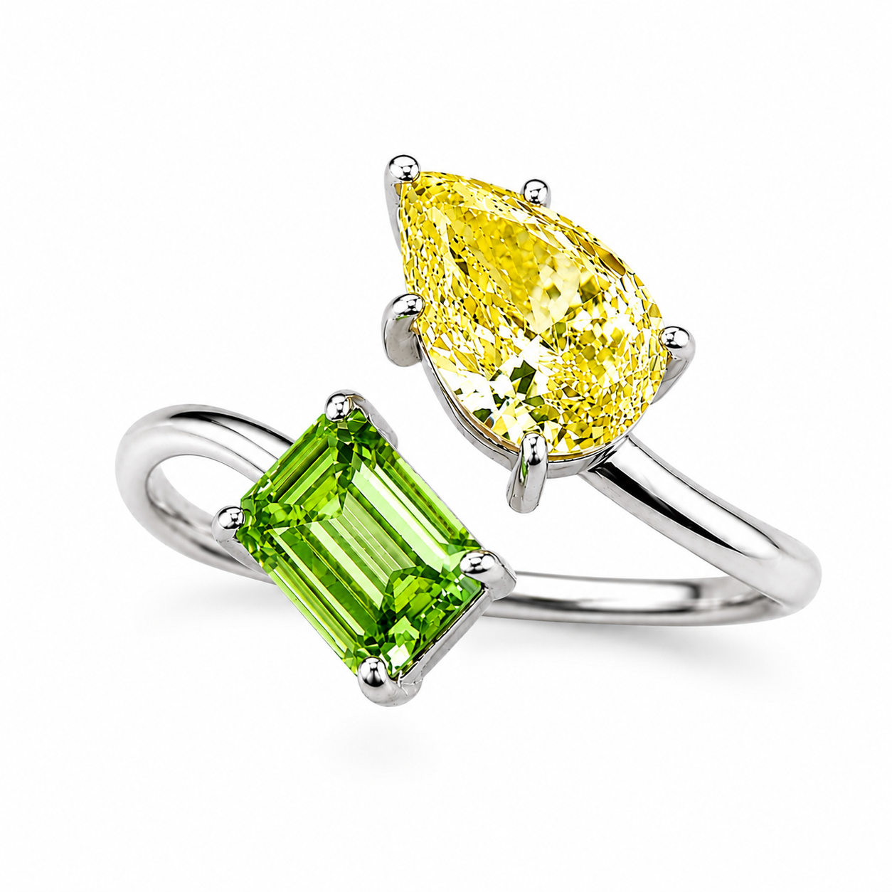 1.86ct 14K White Gold Two Stone Diamond Wave Ring (IGI Certified)