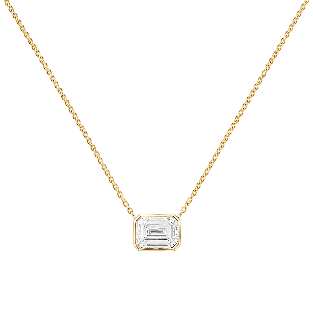 1.47ct 14K Yellow Gold Emerald Bezel Diamond Pendant Necklace (IGI Certified)