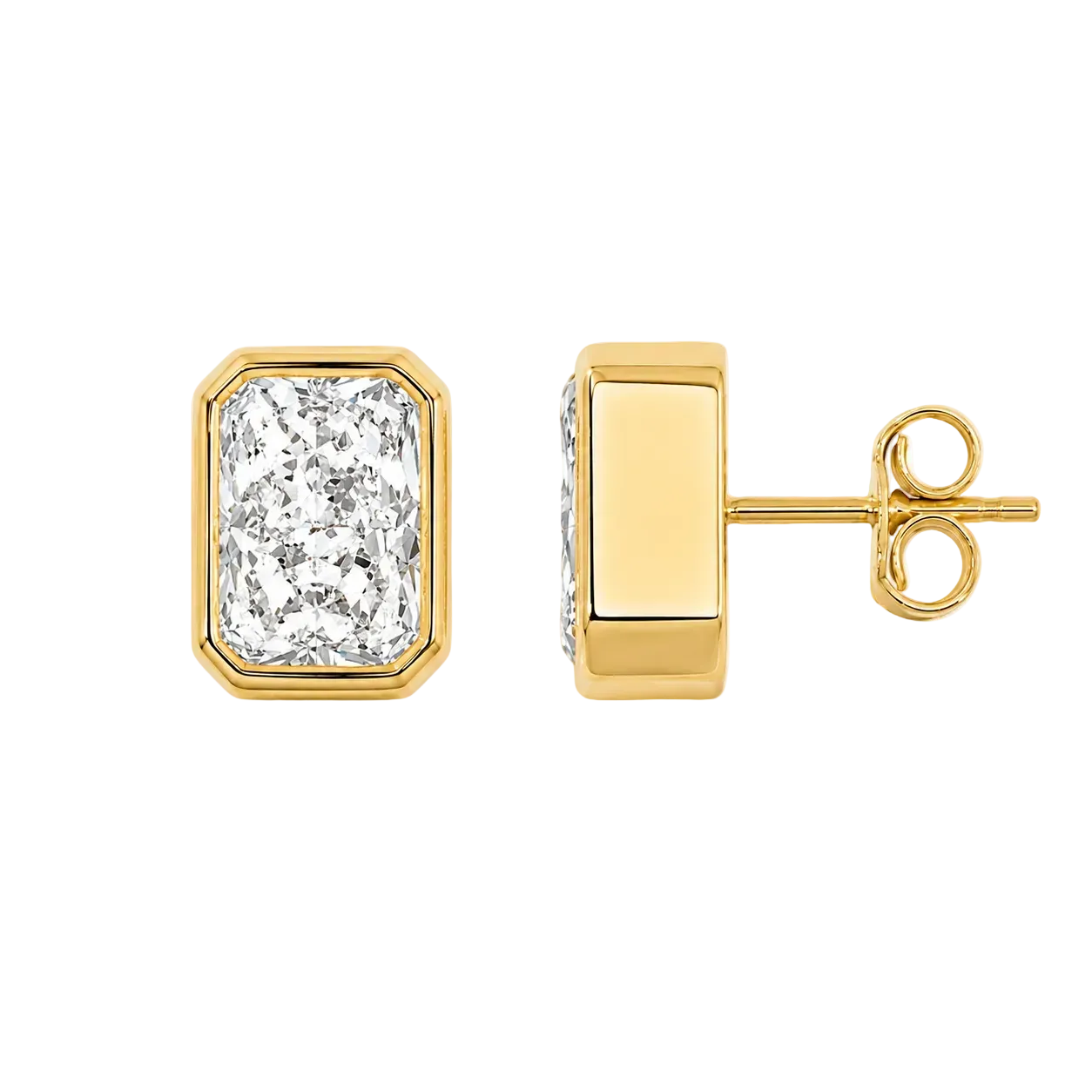 3.08ct 14K Yellow Gold Radiant Diamond Bezel Solitaire Push Back Earrings(IGI CERTIFIED)