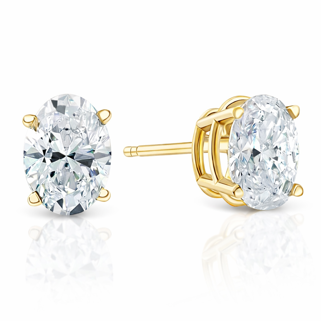2.17ct 14K Yellow Gold Oval Diamond 4 Prong Push Back Earrings IGI Certified