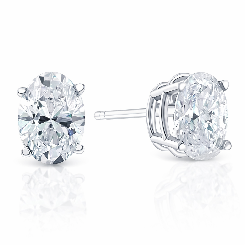 2.13ct 14K White Gold Oval Diamond 4 Prong Push Back Earrings IGI Certified