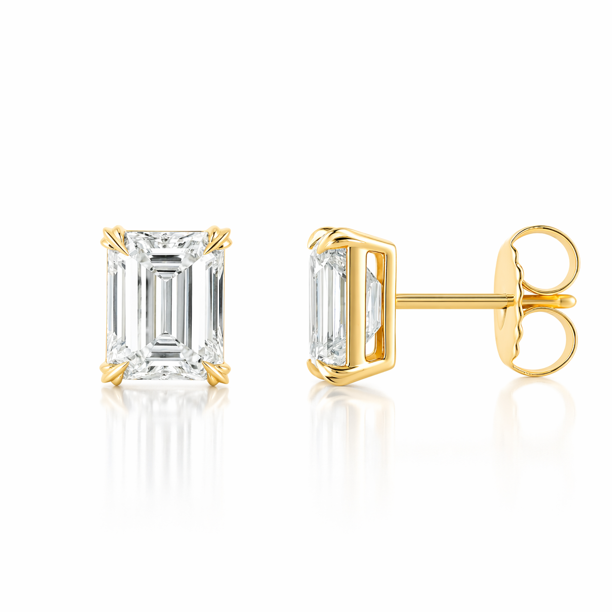3.18ct 14K Yellow Gold Emerald Diamond Solitaire Earrings (IGI CERTIFIED)