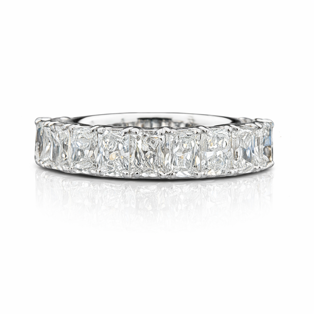 1.39ct 14K White Gold Half Eternity Band Radiant Diamond Ring