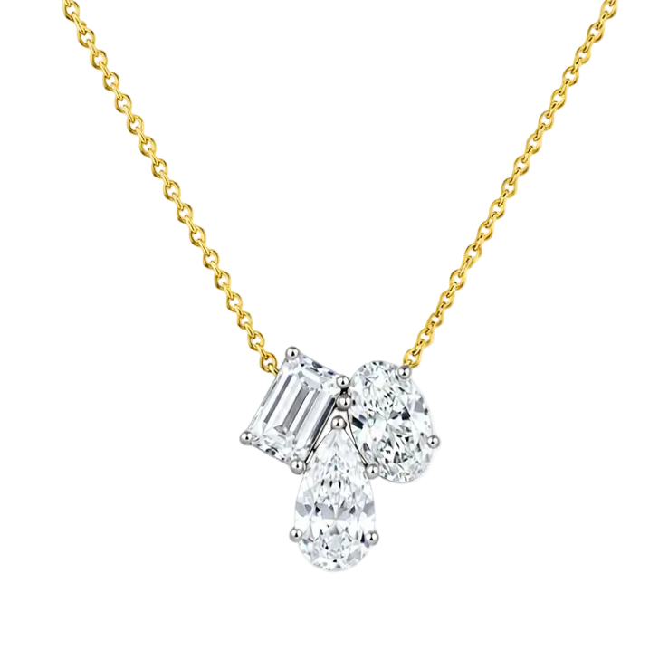 3.02ct 14K Yellow Gold Three-Stone Diamond Pendant Necklace(IGI CERTIFIED)