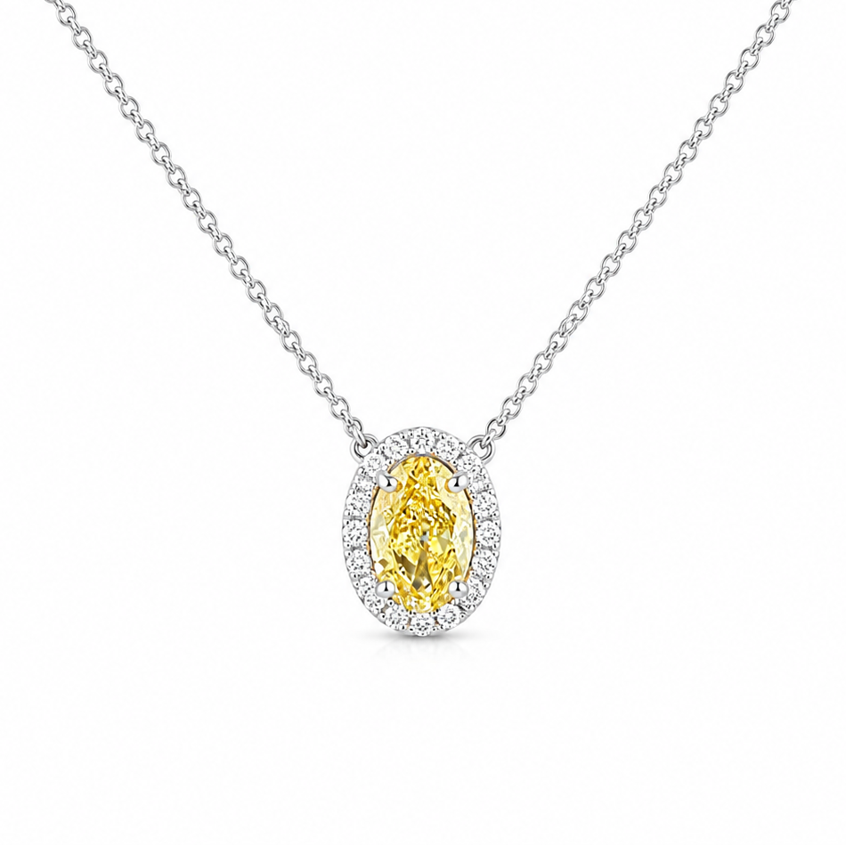 1.14ct 14K White Gold Oval Diamond Halo Pendant Necklace(IGI CERTIFIED)