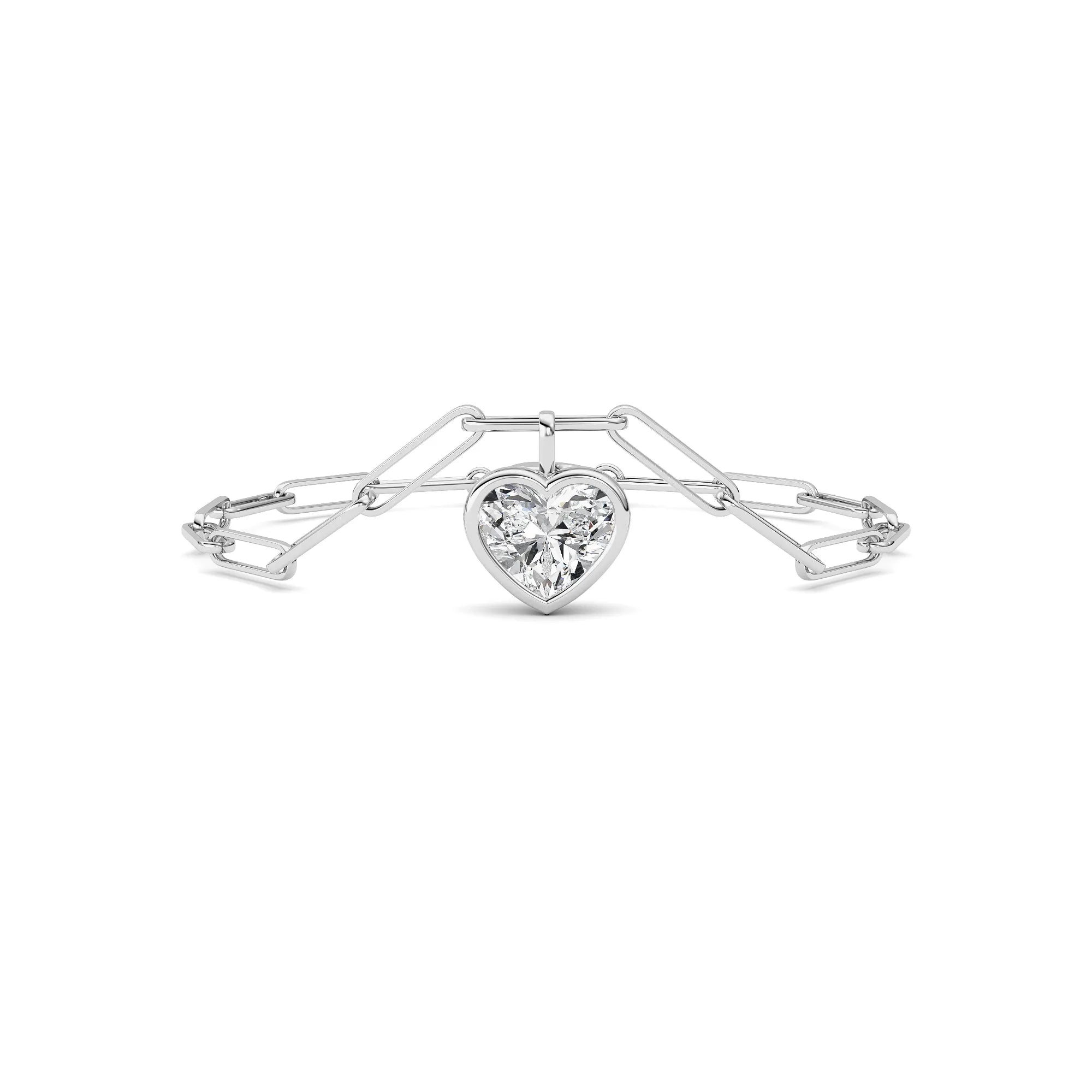 3.01ct 14K White Gold Heart Paper Clip Diamond Bracelet 7" (IGI CERTIFIED)