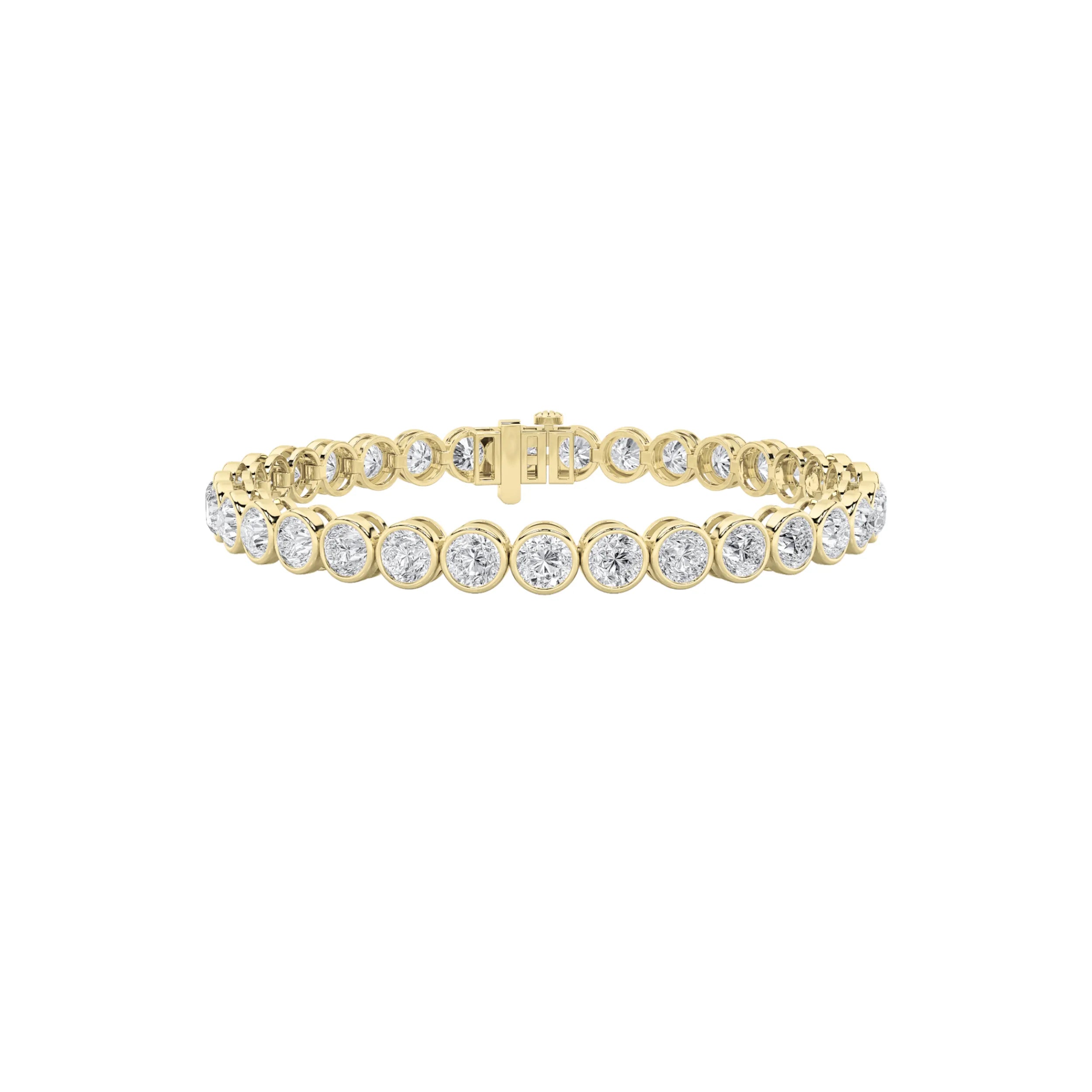 5.00ct 14K Yellow Gold Fancy Bezel Diamond Tennis Bracelet 7" IGI JEWELRY CERTIFICATE