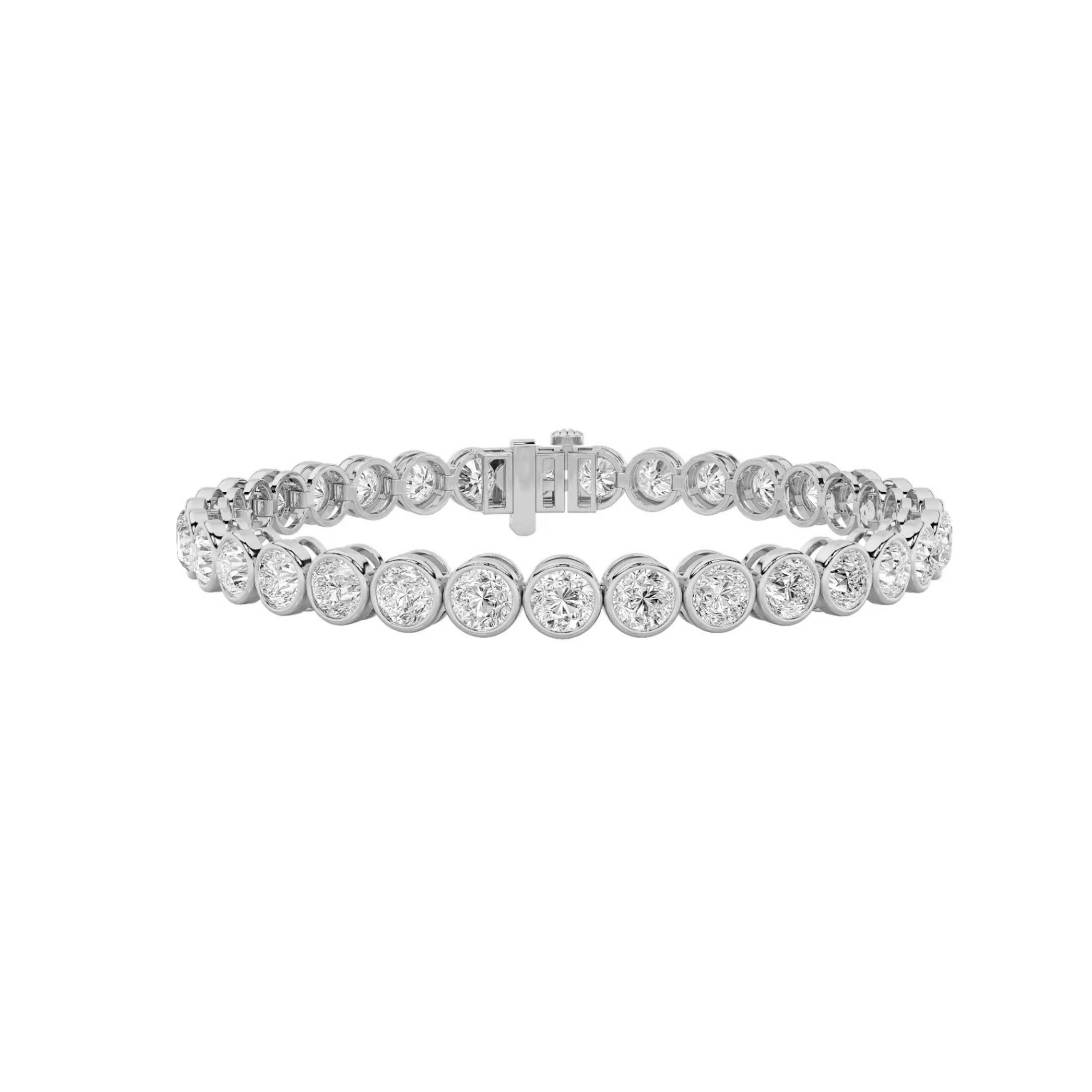 10.00ct 14K White Gold Fancy Bezel Diamond Tennis Bracelet 7" IGI JEWELRY CERTIFICATE