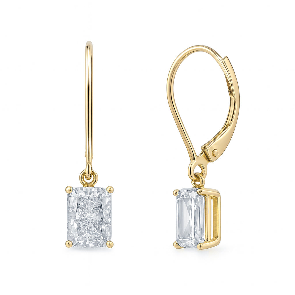 2.06ct 14K Yellow Gold Radiant Diamond Solitaire Hoop Earrings