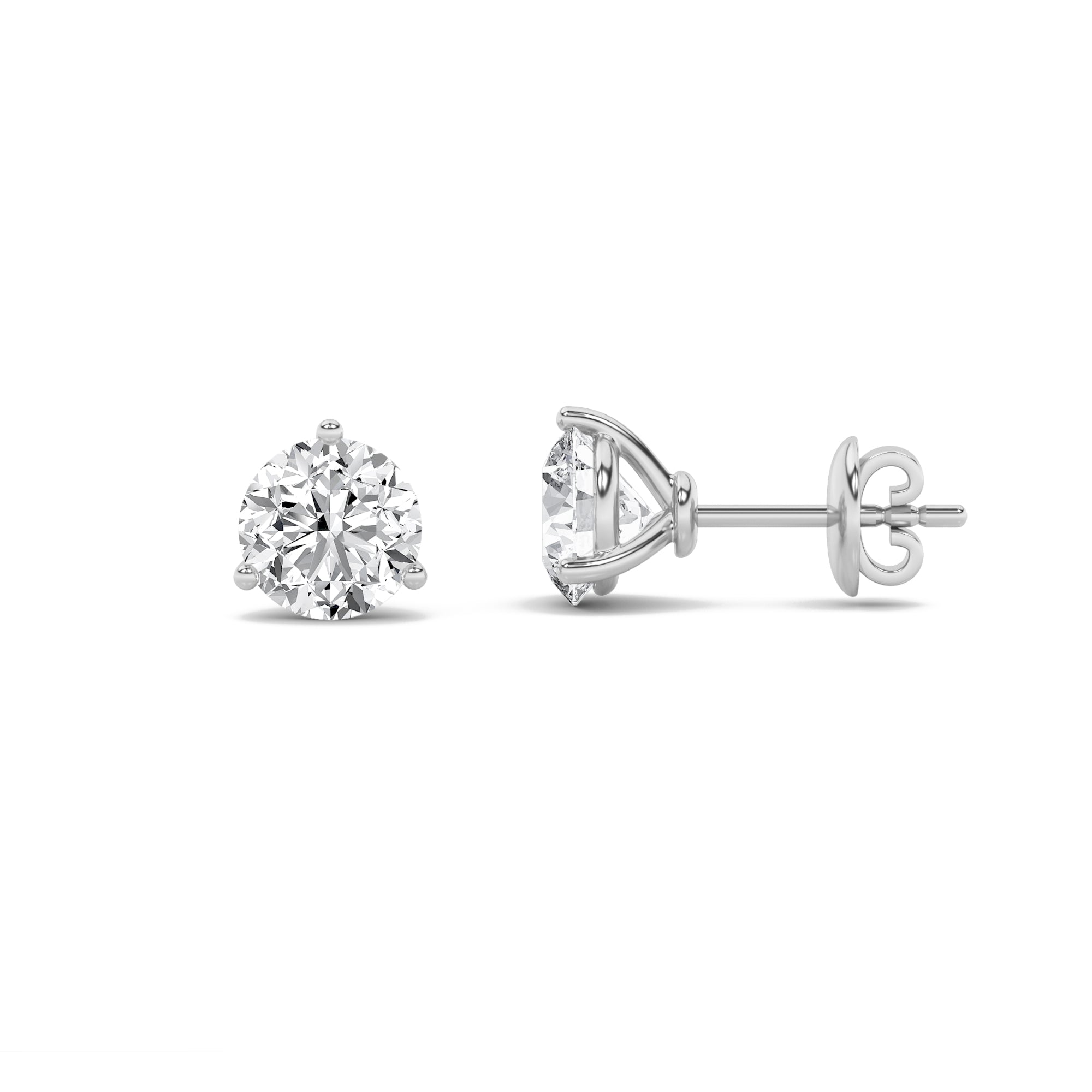 4.03ct 14K White Gold Round Diamond Martini Prong Push Back Earrings (IGI Certified)