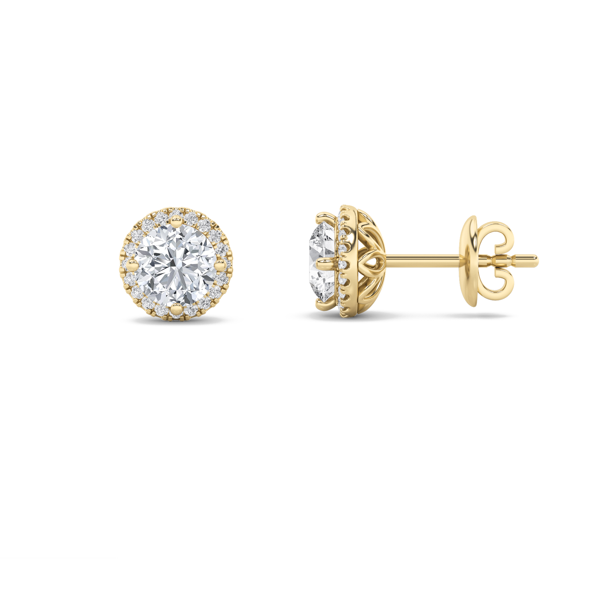 1.00ct 14KT Yellow Gold Halo Round Diamond Earrings