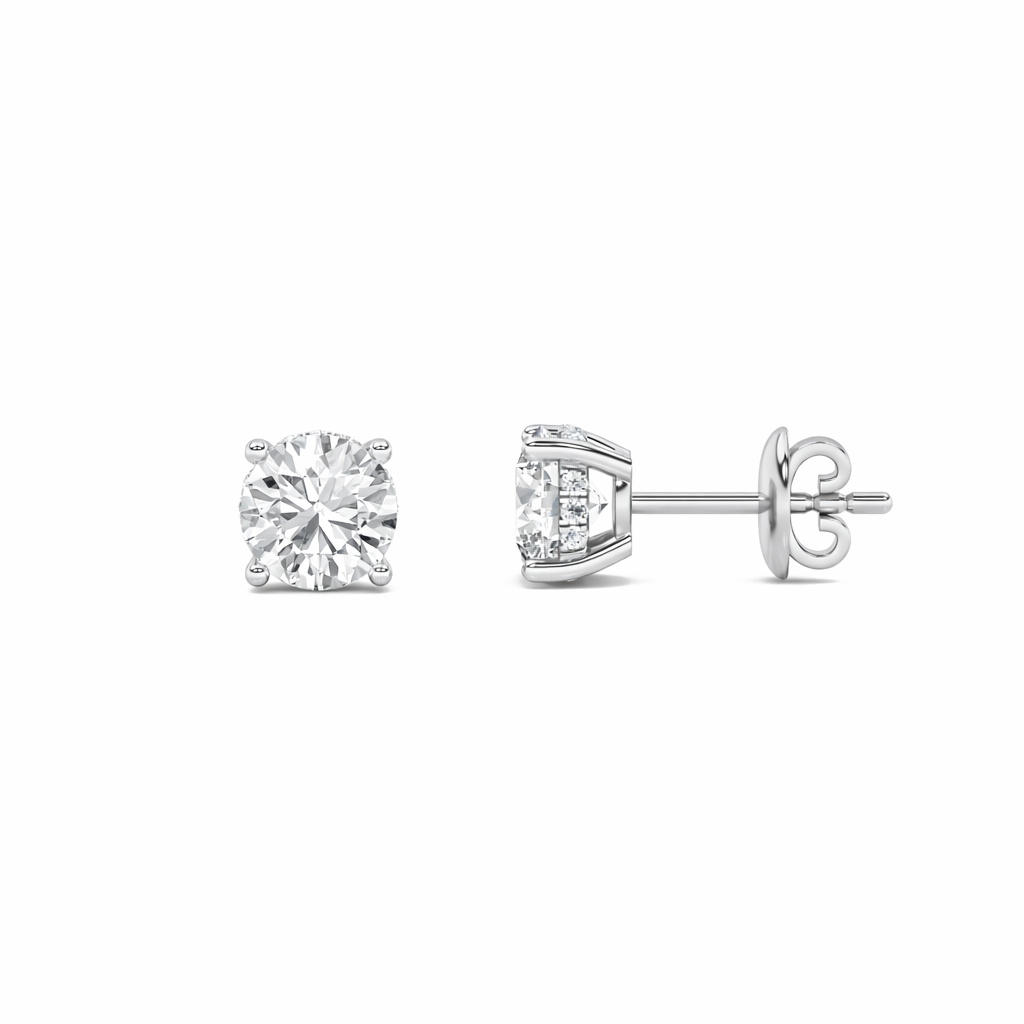 2.00ct 14K White Gold Round Diamond Hidden Halo Push Back Earrings