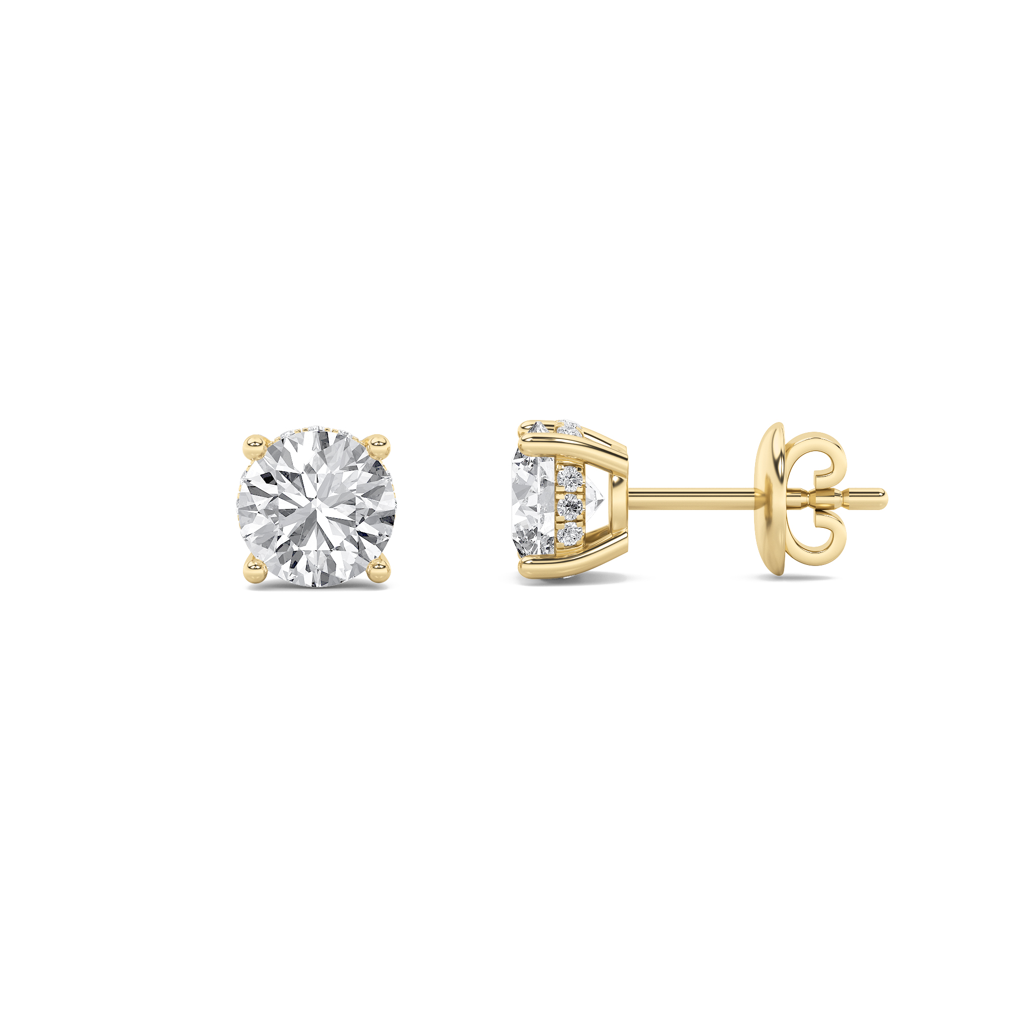 1.50ct 14K Yellow Gold Round Diamond Hidden Halo Push Back Earrings