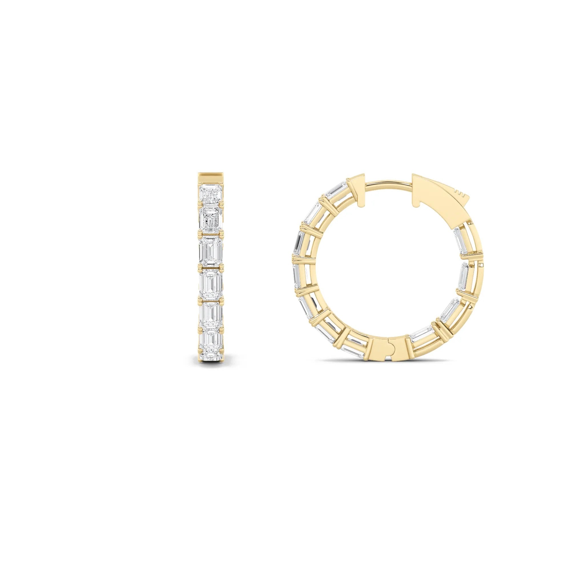 3.50ct 14K Yellow Gold Emerald Fancy Diamond Inside-Out Hoop Earrings IGI CERTIFIED