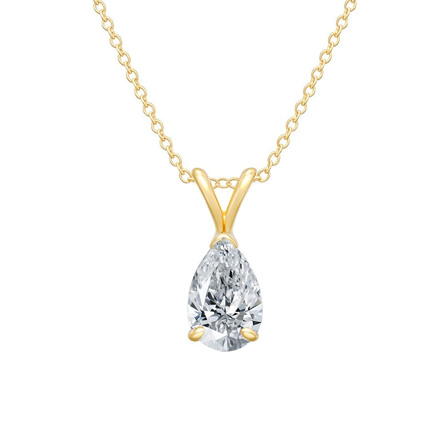 1.43ct 14K Yellow Gold Pear Diamond Pendant Necklace (IGI Certified)