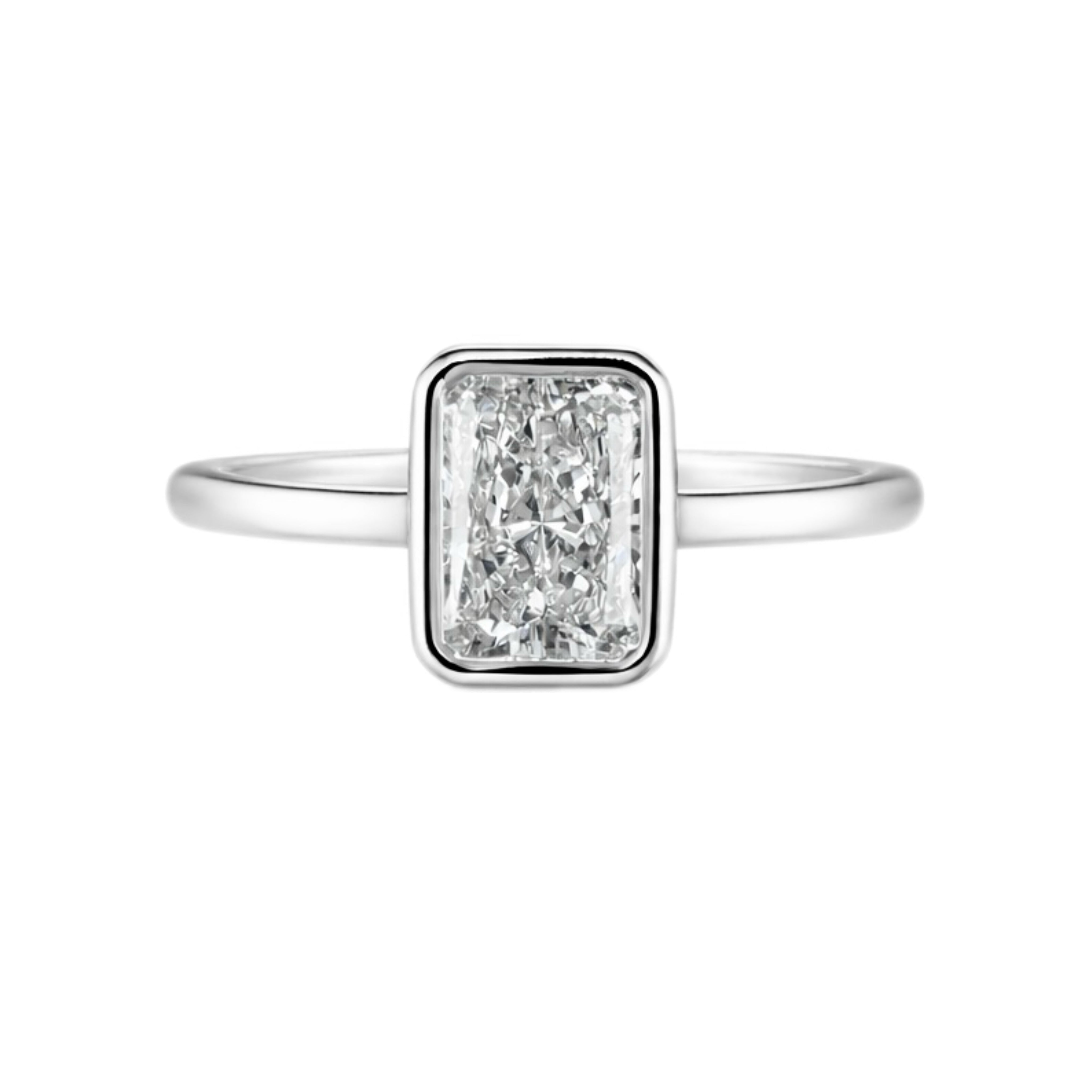 2.00ct 14K White Gold Radiant Diamond Bezel Engagement Ring (IGI Certified)