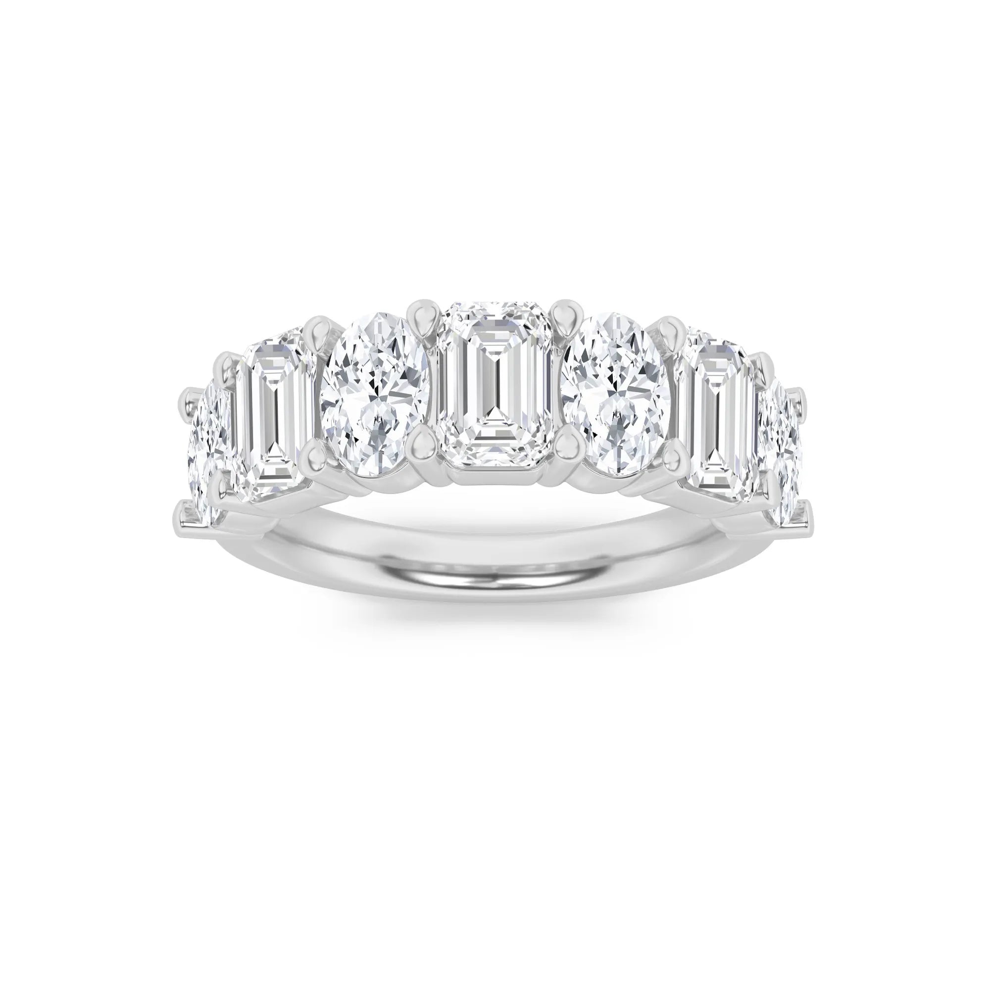3.00ct 14K White Gold Half Eternity Band Emerald & Oval Diamond Ring (IGI CERTIDIED)