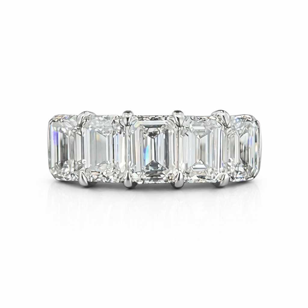 3.39ct 14K White Gold Half Eternity Band Emerald Diamond Ring