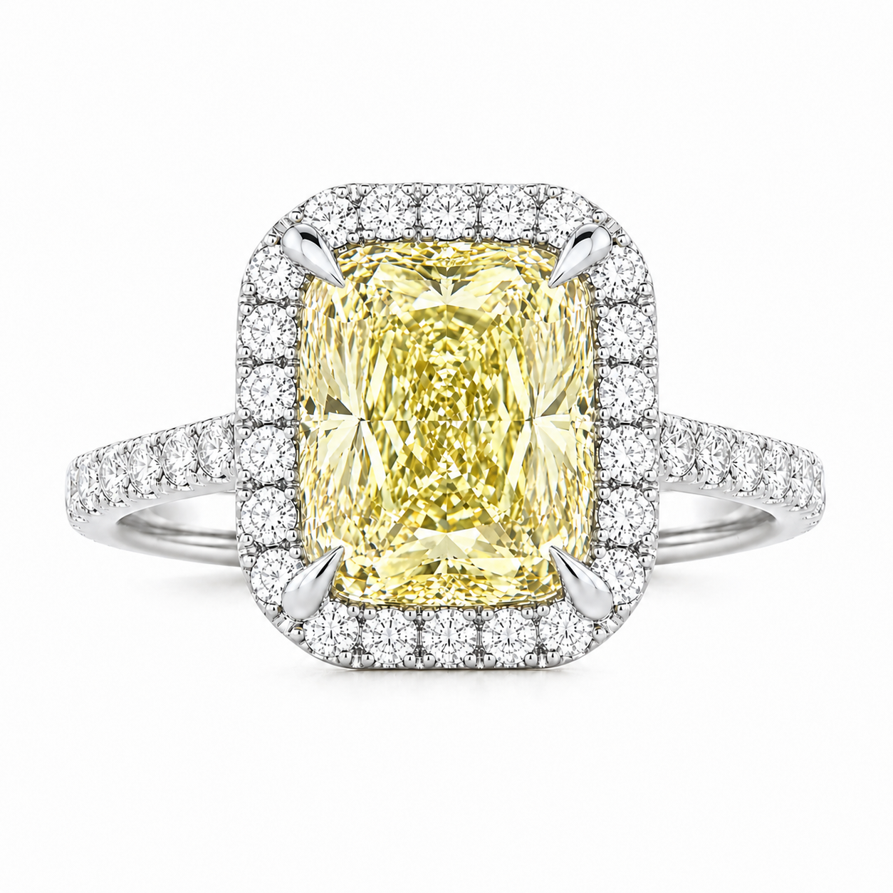 3.91ct 14K White Gold Cushion Diamond Halo Statement Ring (IGI Certified)