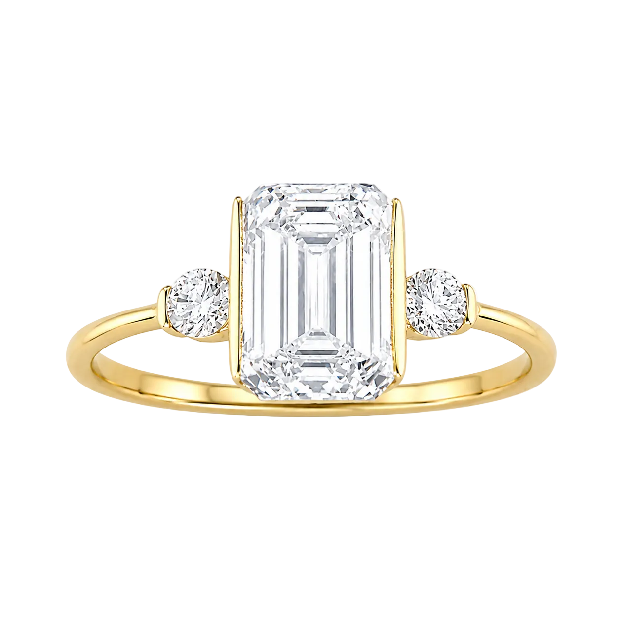 1.60ct 14K Yellow Gold Emerald Cut Engagement Ring With Round Side Stones (IGI Certified)