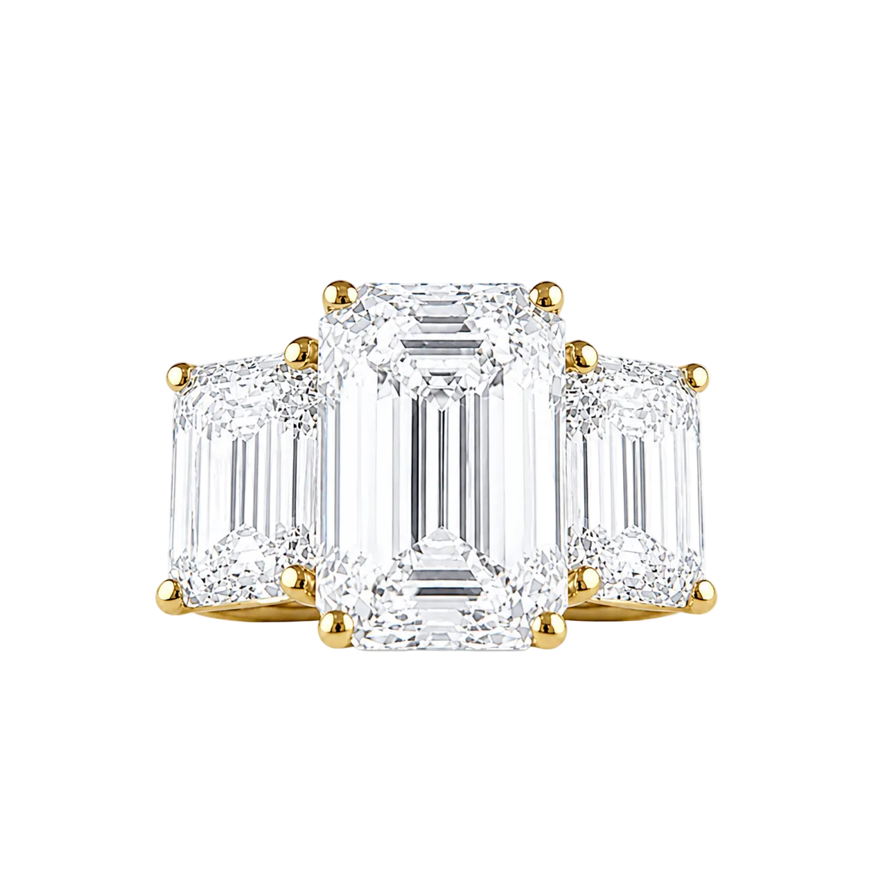 7.96ct 14K Yellow Gold Emerald Cut Three-Stone Engagement Ring (IGI Certified)