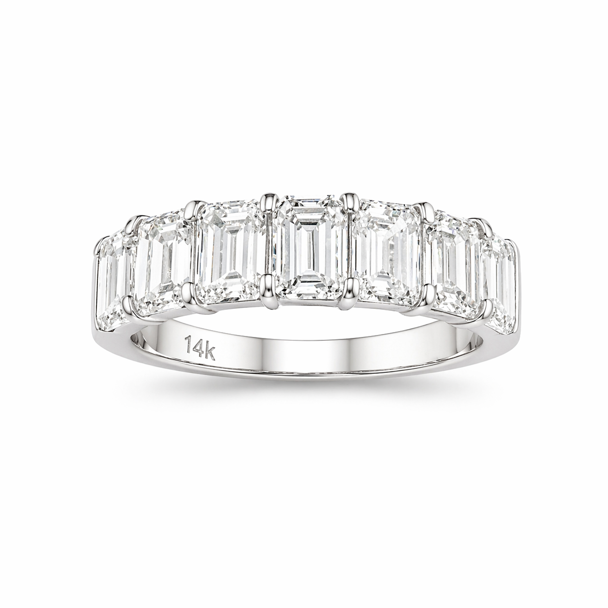 2.80ct 14K White Gold Half Eternity Band Emerald Diamond Ring