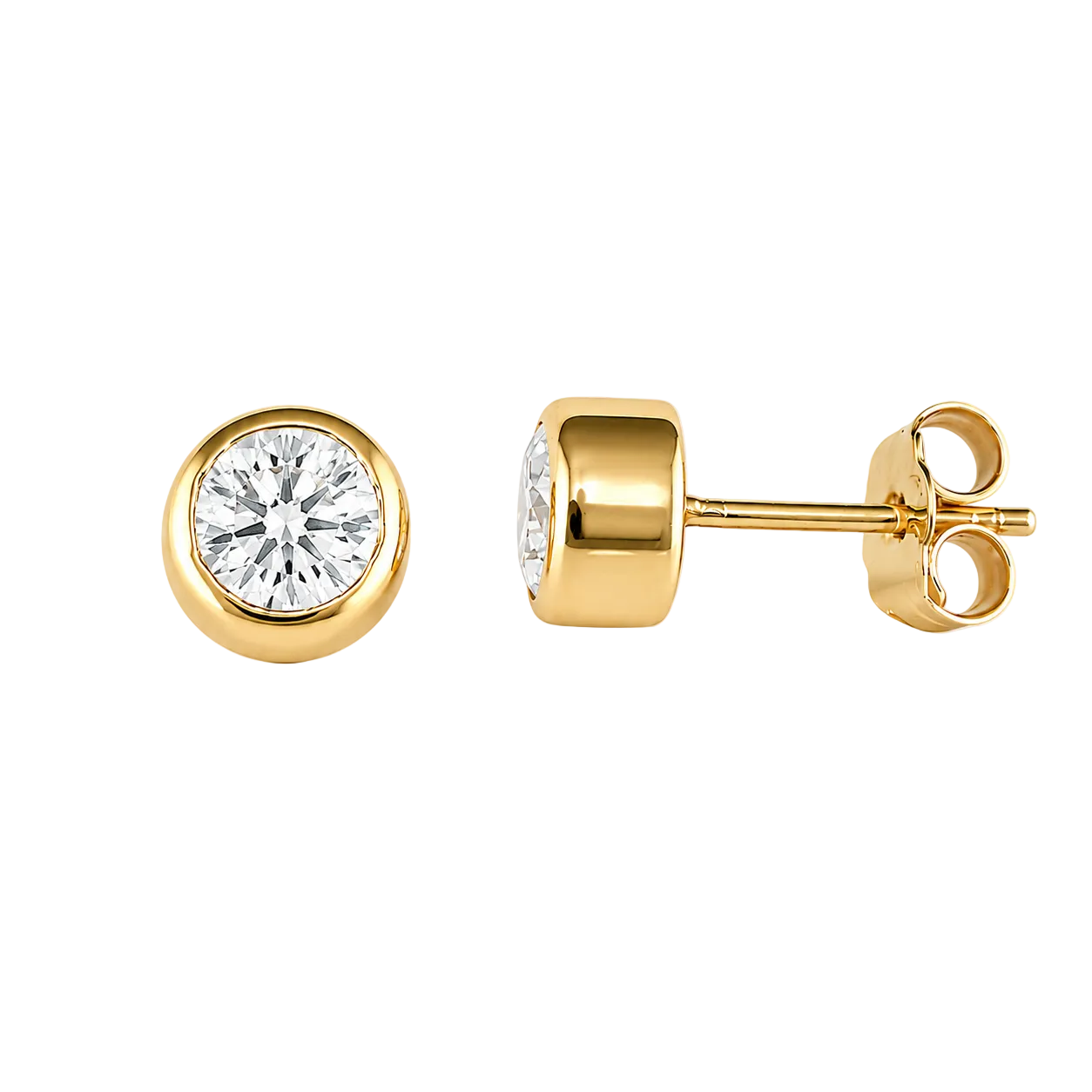 1.00ct 14K Yellow Gold Round Diamond Bezel Solitaire Earrings