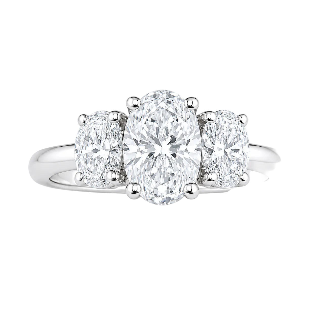 2.08ct 14K White Gold 3 Stone Oval Statement Diamond Ring (IGI Certified)