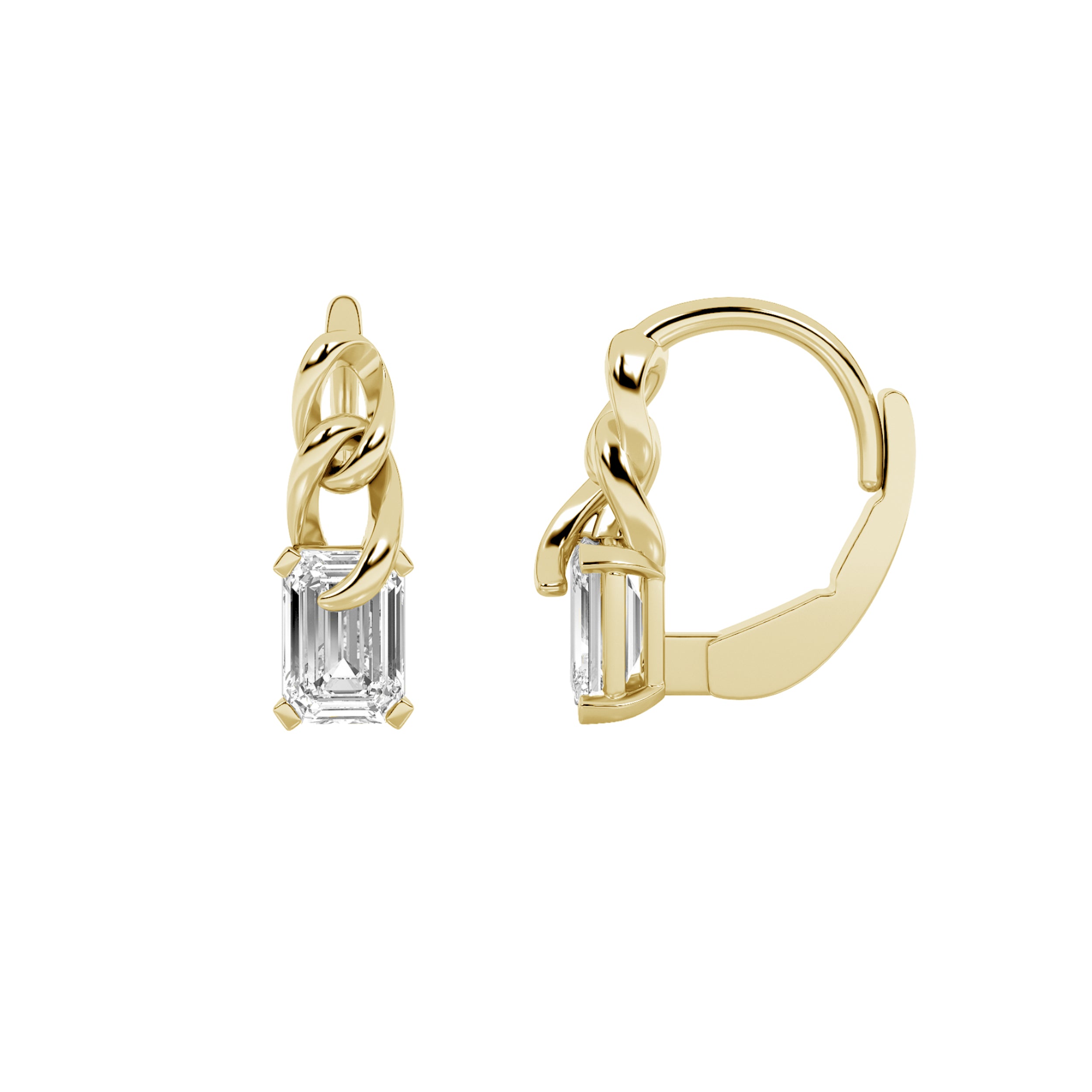 1.04ct 14K Yellow Gold Emerald Fancy Diamond Hoop Earrings
