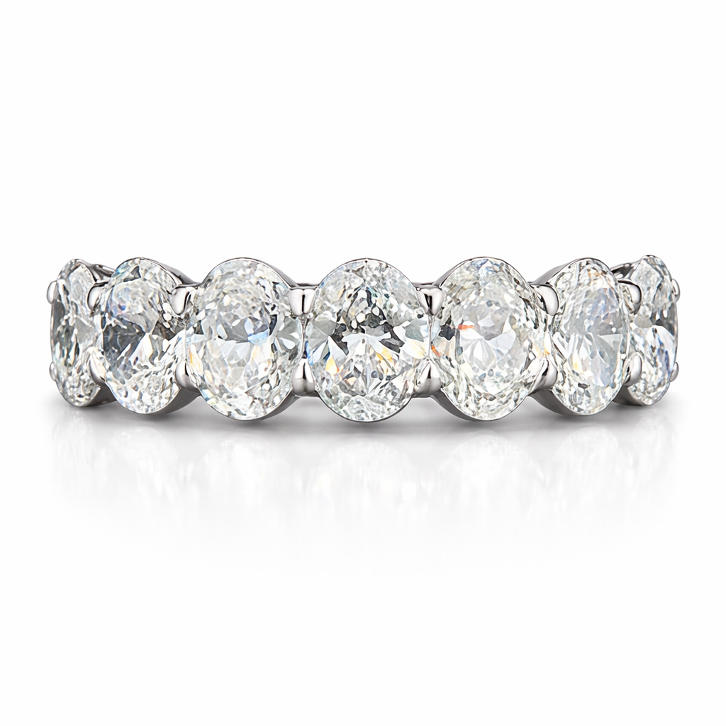 2.51ct 14K White Gold Half Eternity Band Oval Diamond Ring