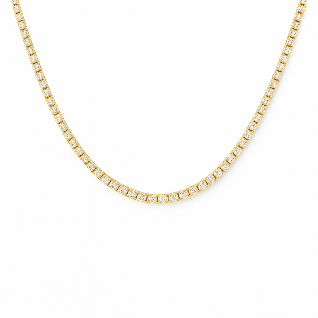 6.18ct 14K Yellow Gold Diamond Tennis Necklace 18"